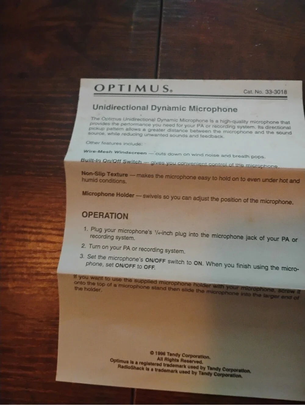 Optimus Unidirectional Dynamic Microphone with Cable and Original Box